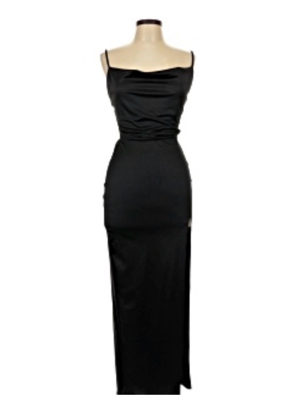 Vibe Black Satin Cowl Neck Slip Maxi Dress